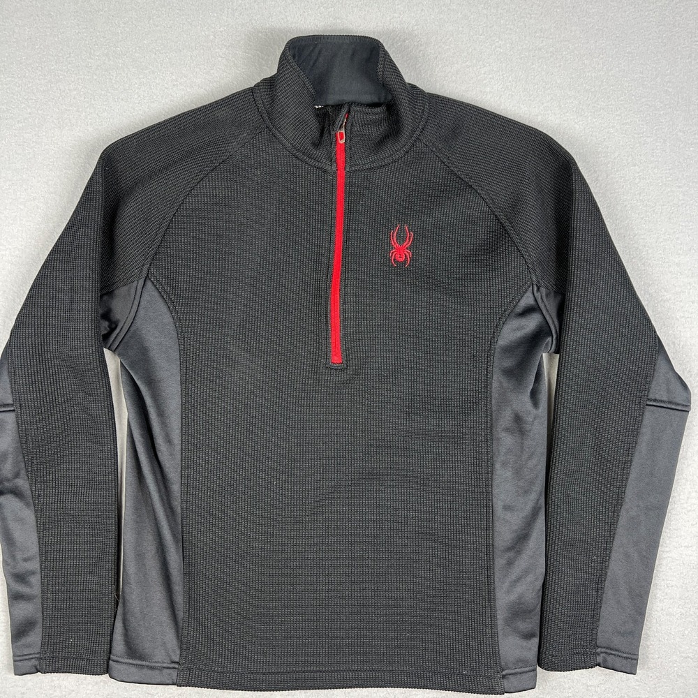 Spyder Outbound Sweater Mens M 1/2 Zip Black Gray Mid Weight Outdoors Gorpcore